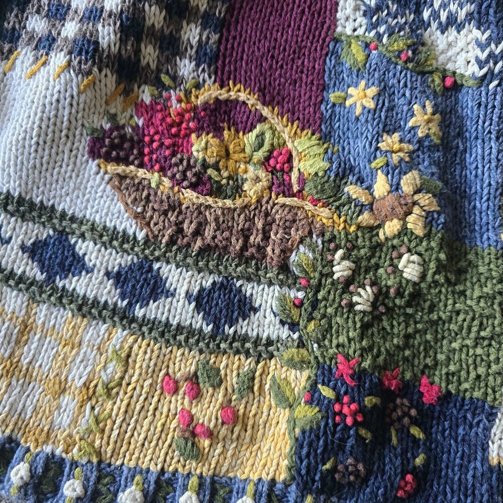 Vintage Tiara Harvest Sweater Patchwork XL Y2K Cottage Granny Core Chunky Knit - Picture 6 of 11